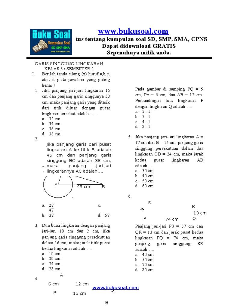 Soal Latihan Matematika Garis Singgung Lingkaran Kelas 8