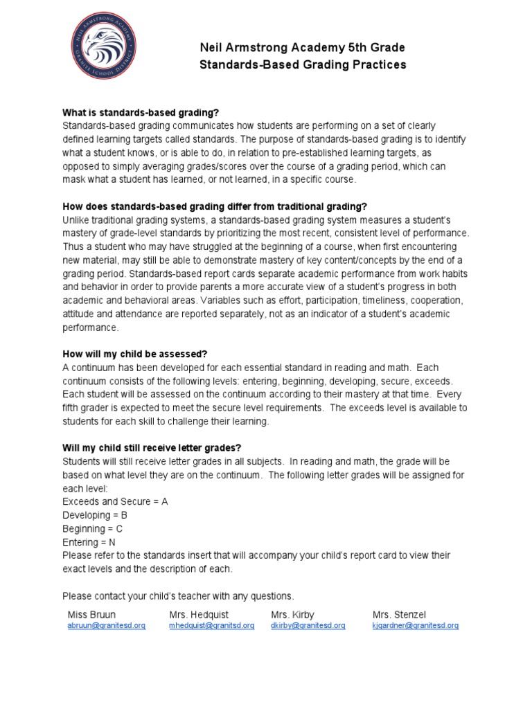 Standards-Based Grading for 5th Grade | PDF | Applied Psychology ...