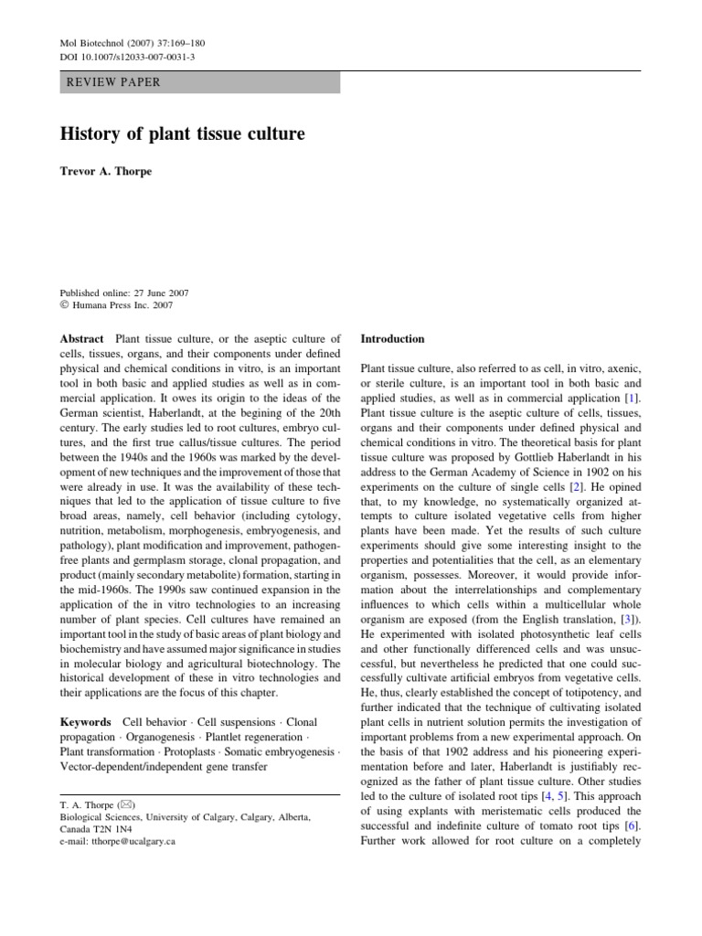 History of Plant Tissue Culture | PDF