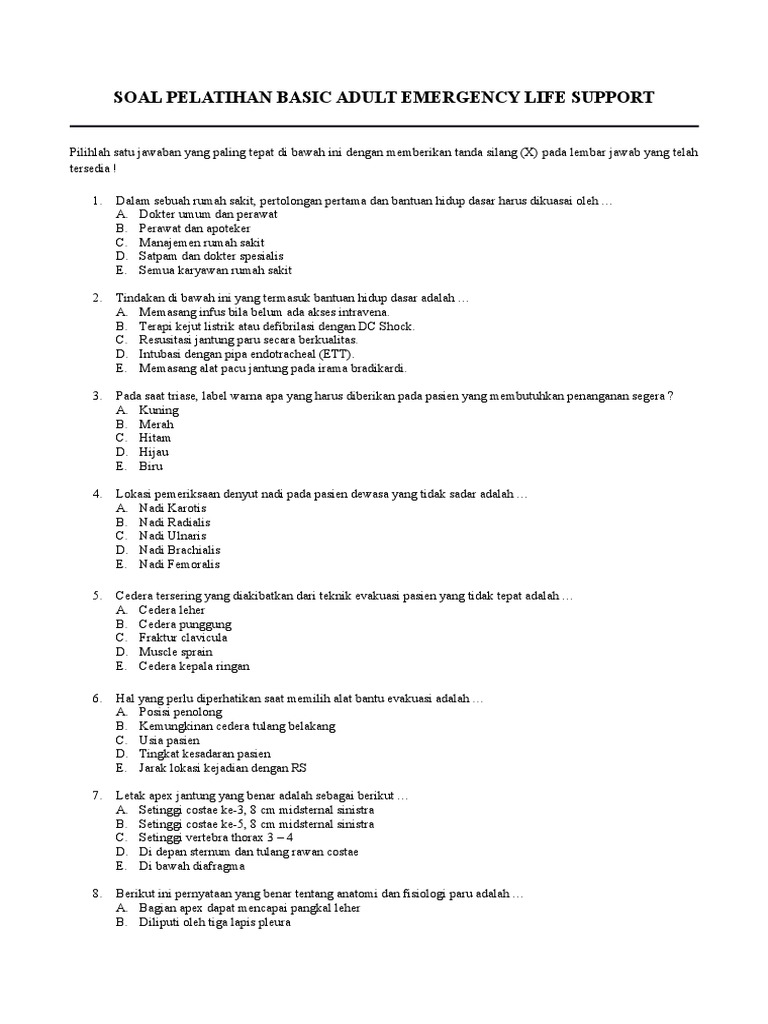 Soal Dan Jawaban Pelatihan Basic Adult Emergency Life Support