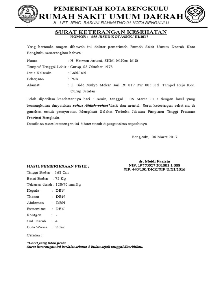 Blanko Surat Keterangan Sehat