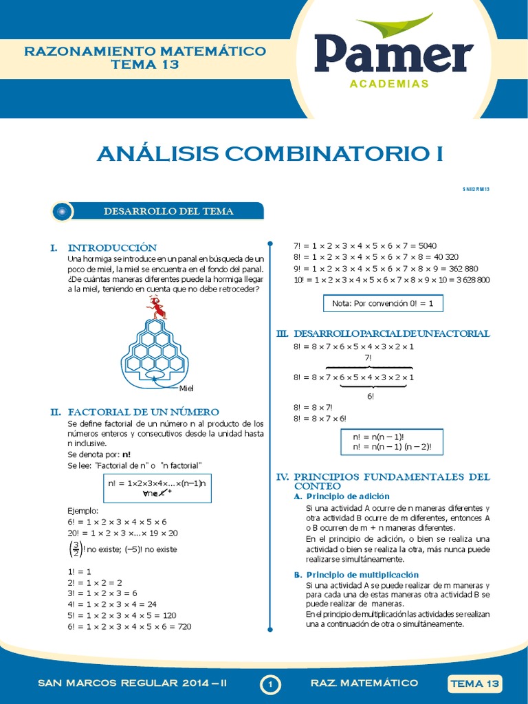 RM Sem 13 Analisis Combinatorio I | PDF | Multiplicación | Enseñanza de ...