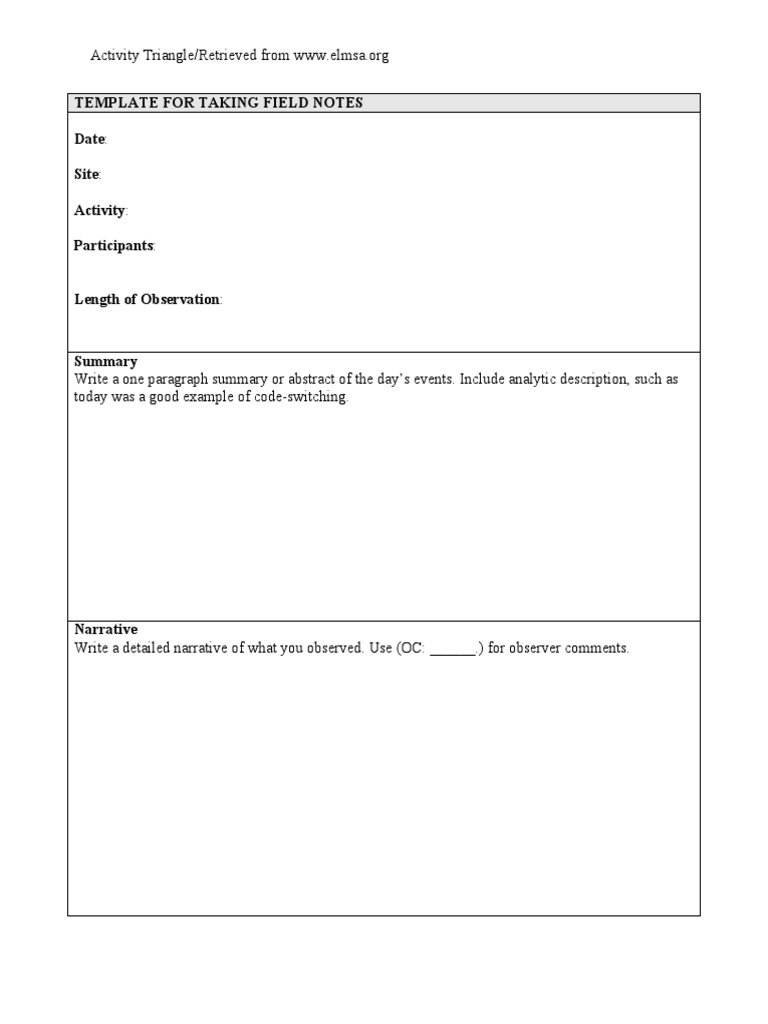 Template For Taking Field Notes PDF