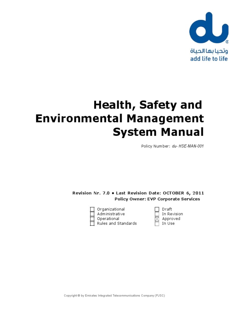 Du HSE Manual Approved Rev 7.0 PDF Business Safety