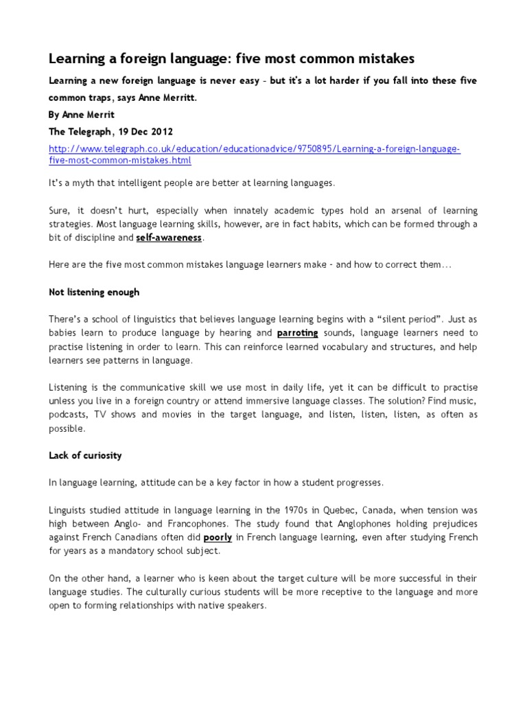Common Language Learning Mistakes | PDF | Language Acquisition | Second ...