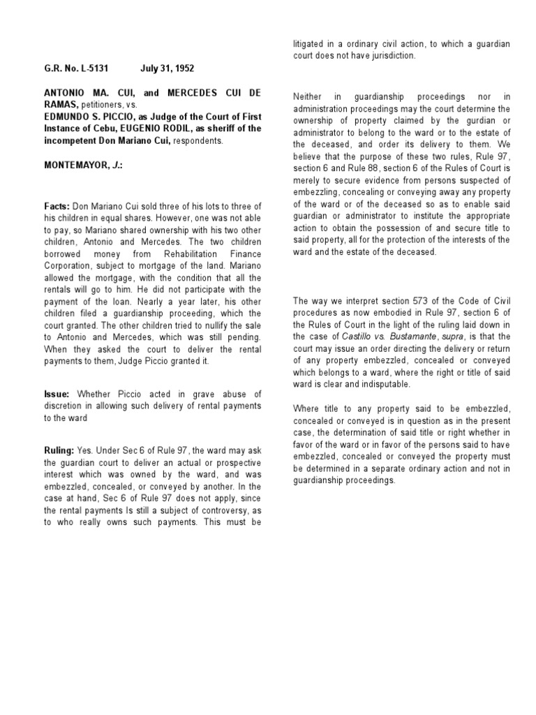Guardianship Dispute Over Rental Payments | PDF | Legal Guardian ...