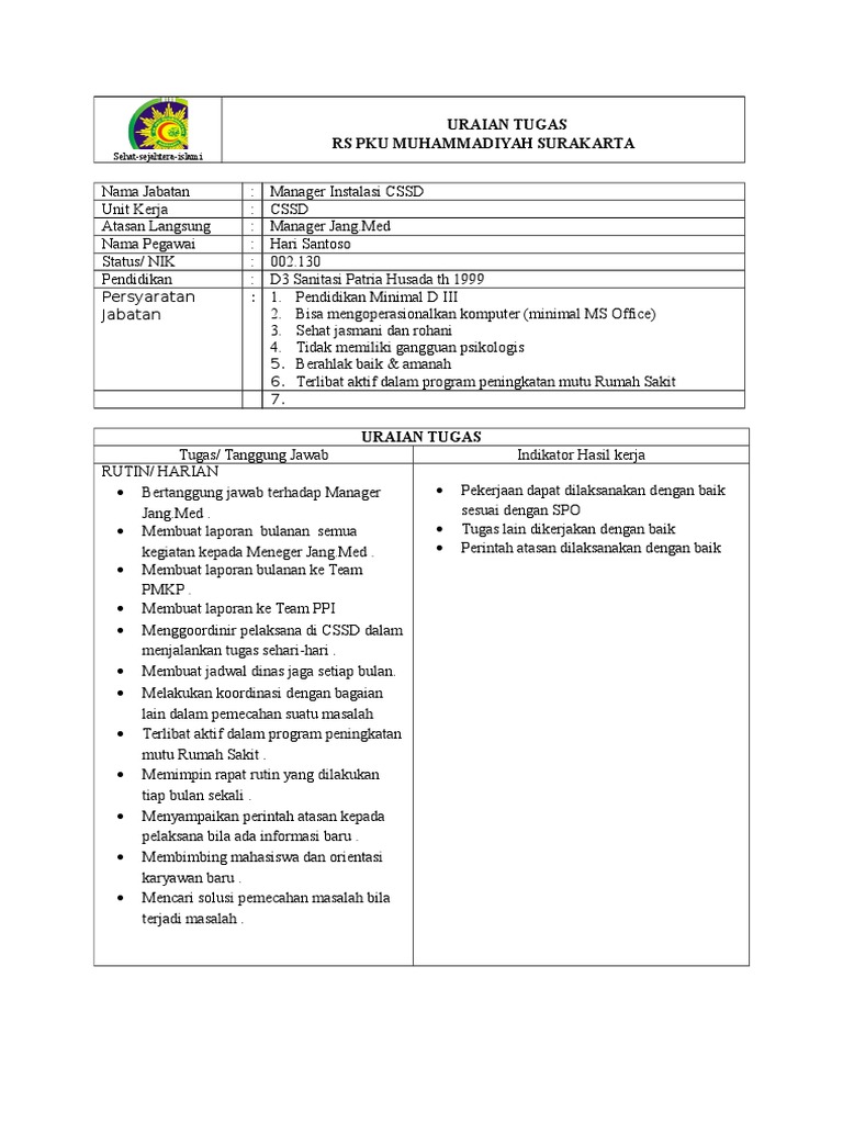 Uraian Tugas CSSD Edit | PDF | Karier & Perkembangan | Pengembangan Diri