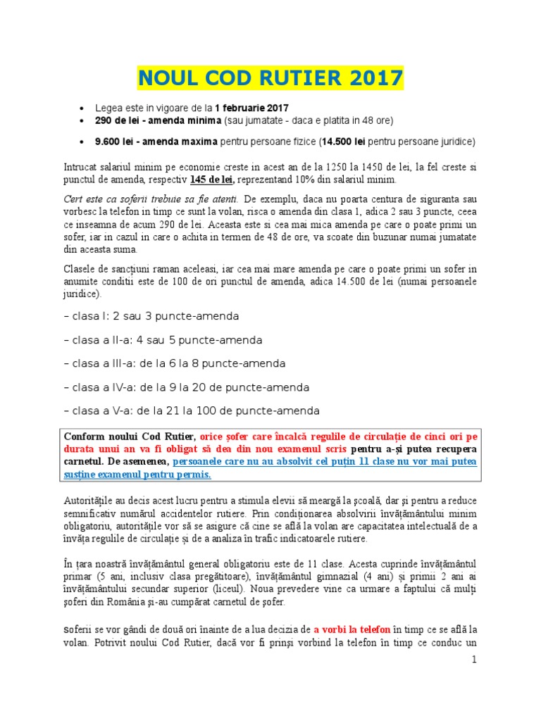 Noul Cod Rutier 2017 Integral