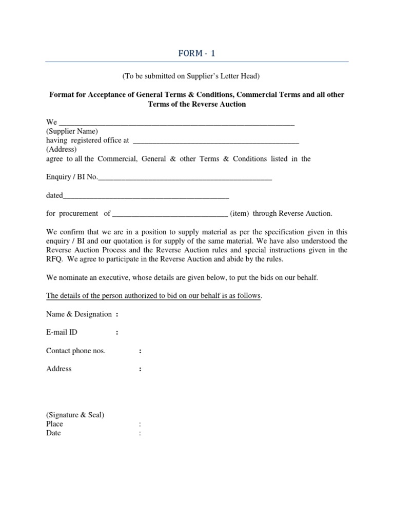 Supplier Acceptance for Reverse Auction | PDF