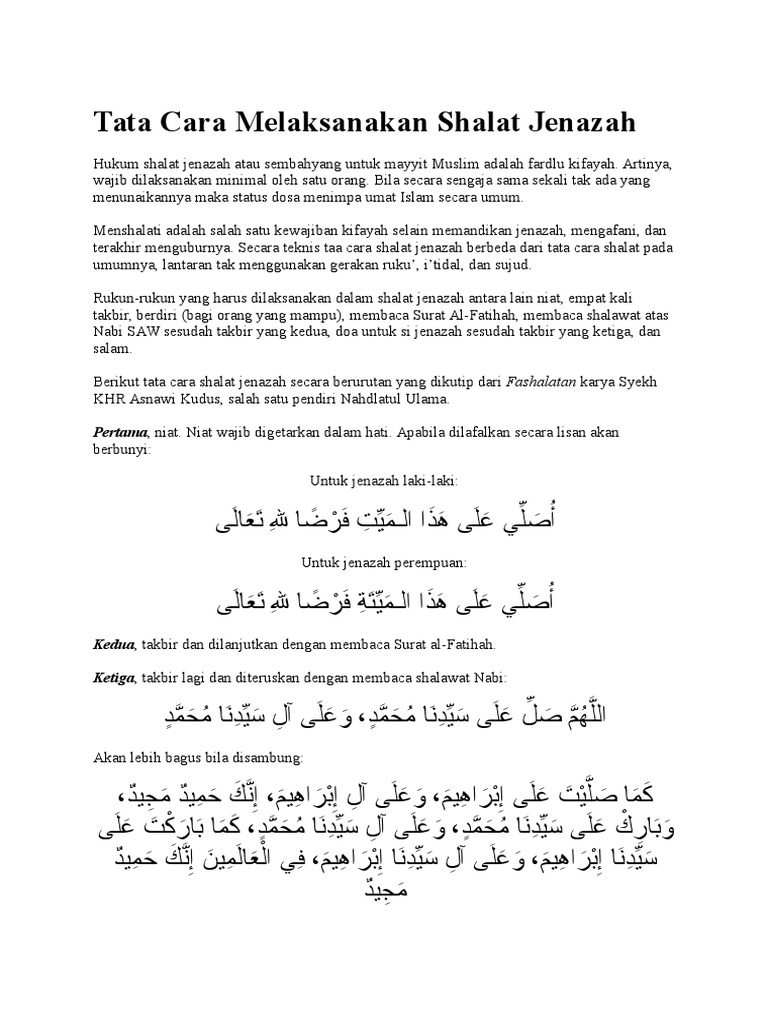 Tata Cara Melaksanakan Shalat Jenazah
