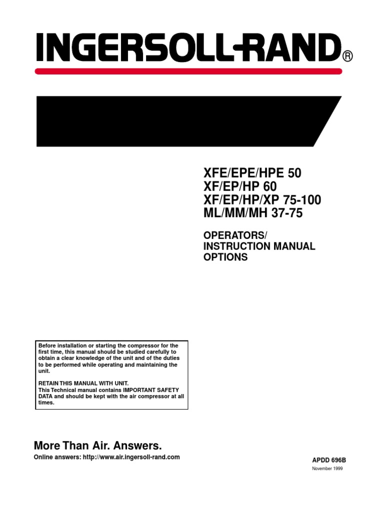 Ingersoll Rand Air Compressor Operators Instruction Manual 60 H P Xf Ep Hp Pdf Clothes Dryer Mechanical Engineering