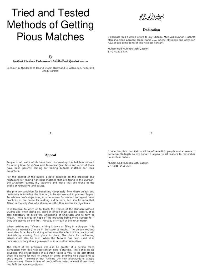 Tried and Tested Methods of Getting Pious Matches | PDF