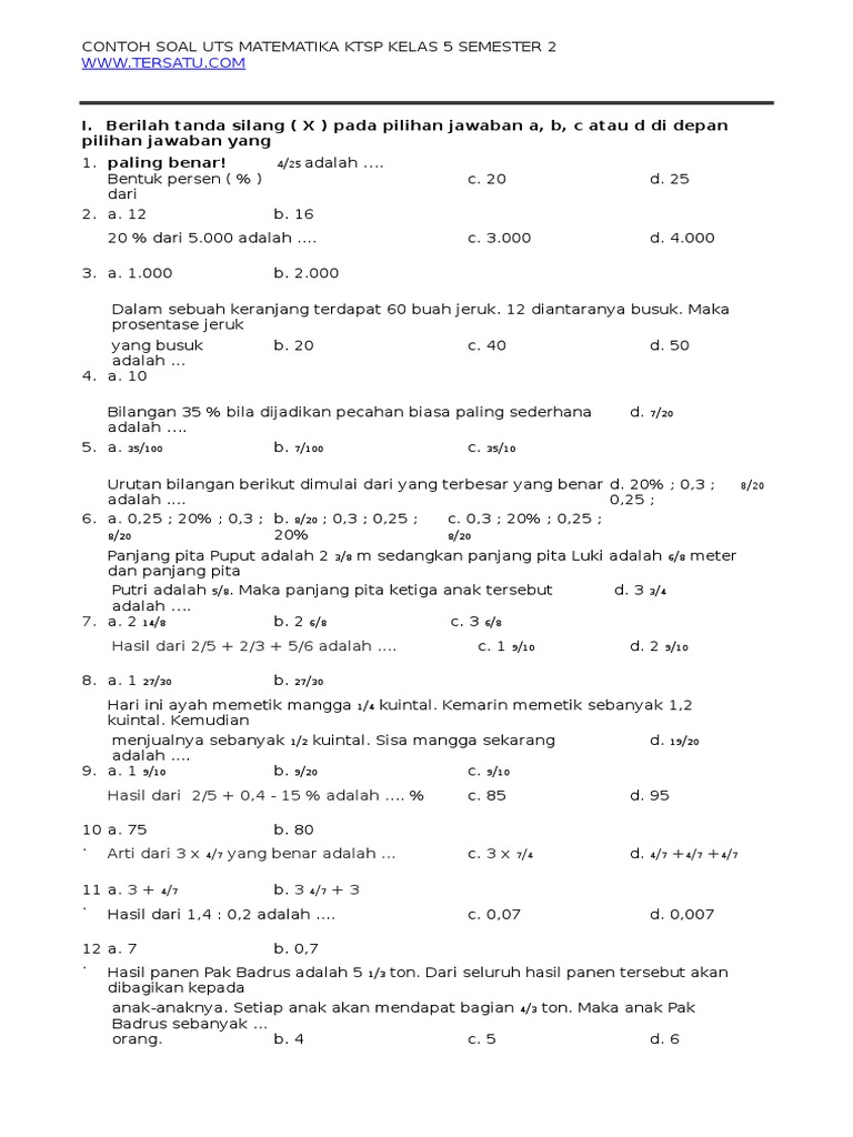 Soal Uts Ktsp Matematika Kelas 5 Semester 2 Recovered 1