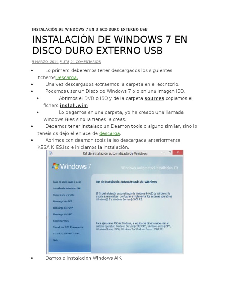 instalar windows 7 en disco duro externo