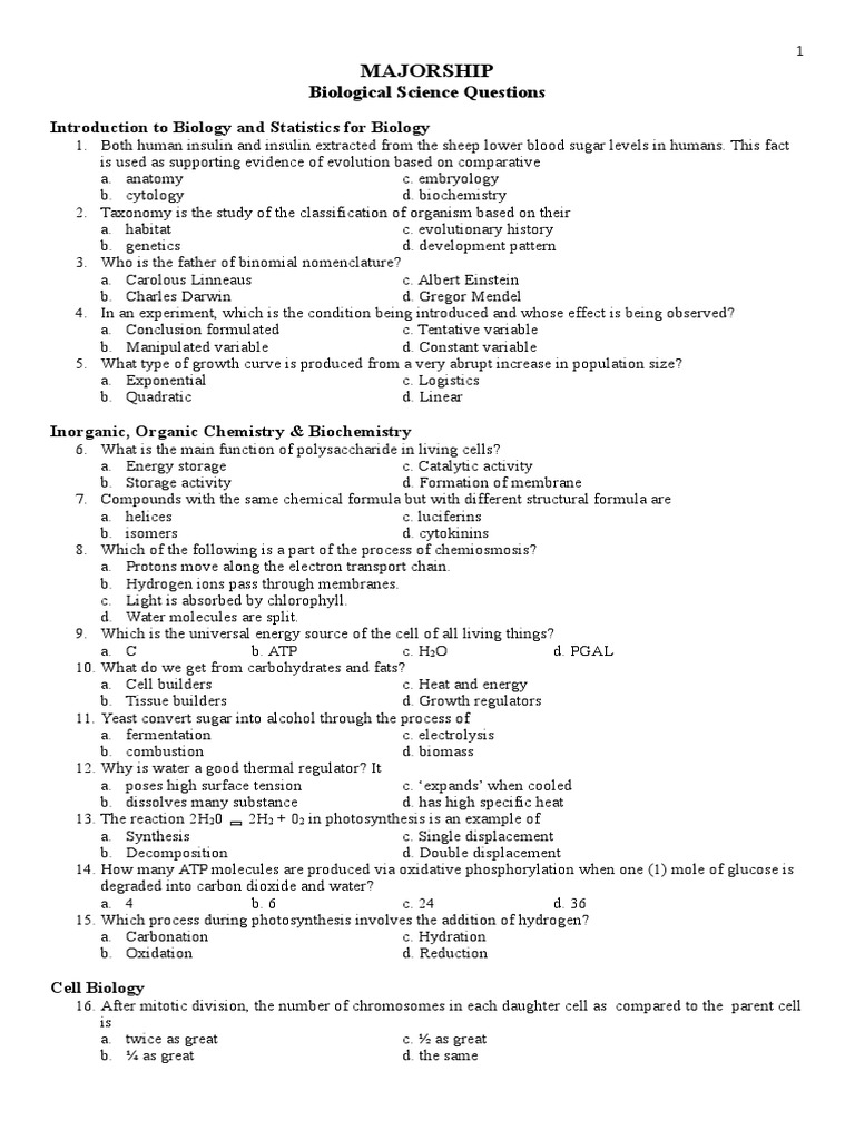 Questions-Biological Science Davao | PDF | Meiosis | Cell (Biology)