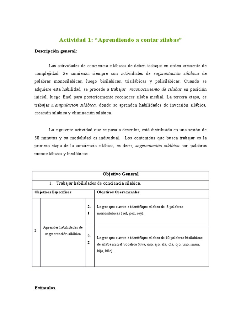 Actividades de Segmentación Silábica | PDF | Sílaba | Palabra