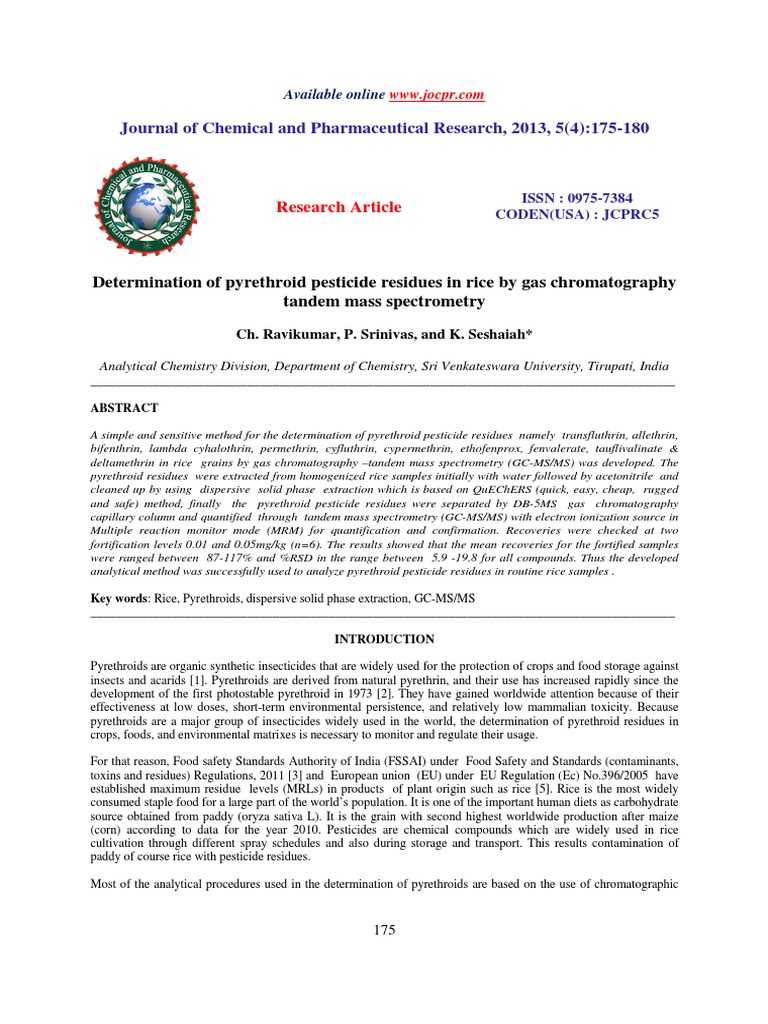 Pyrethroid Residue Analysis in Rice | PDF | Mass Spectrometry | Gas ...