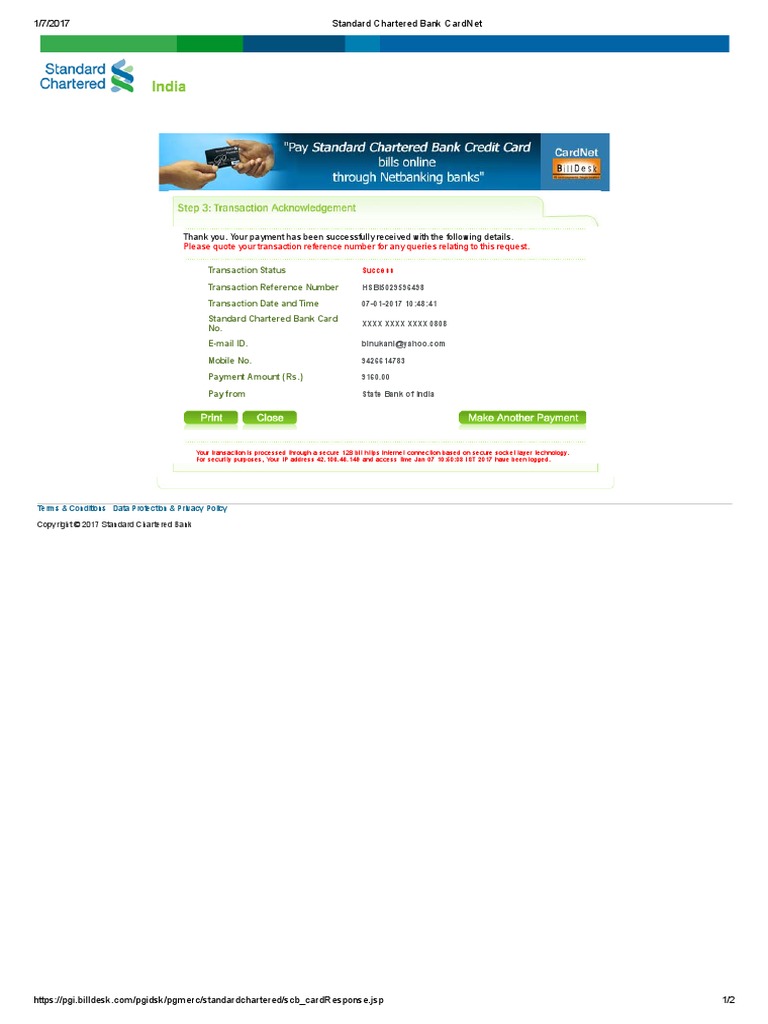 Standard Chartered Bank Credit Card Payment Online