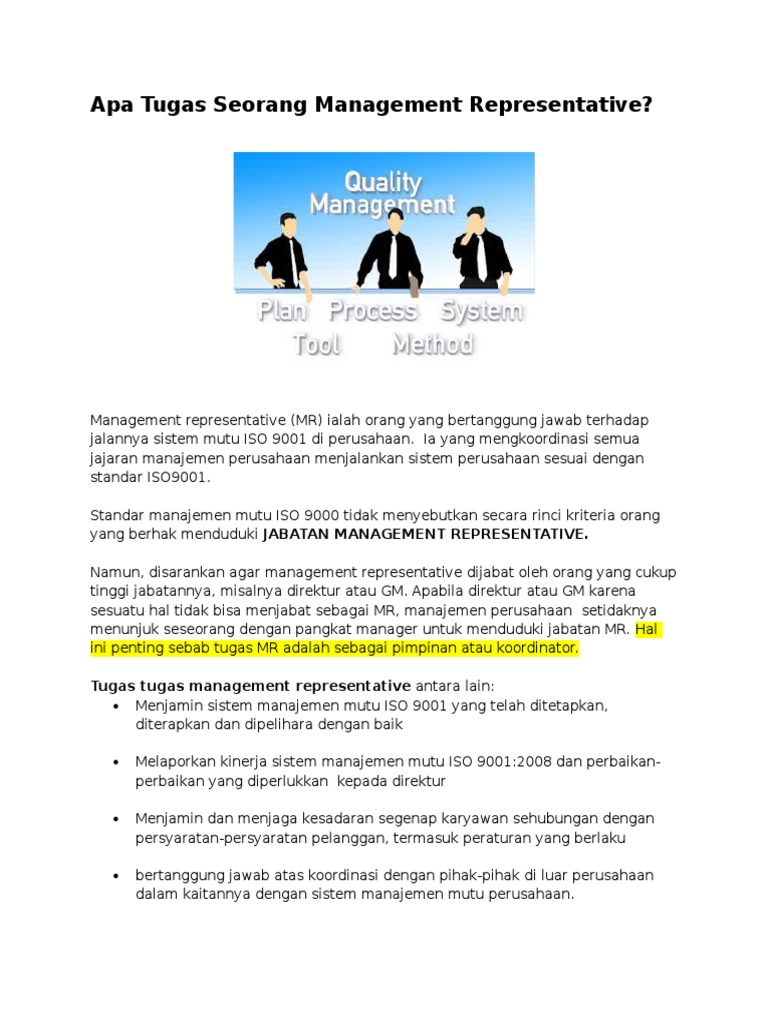 Tugas dan Peran Management Representative | PDF | Pengembangan Diri