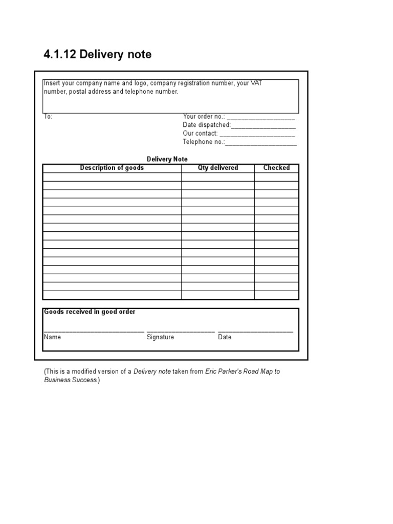 Delivery Note Template Example | PDF