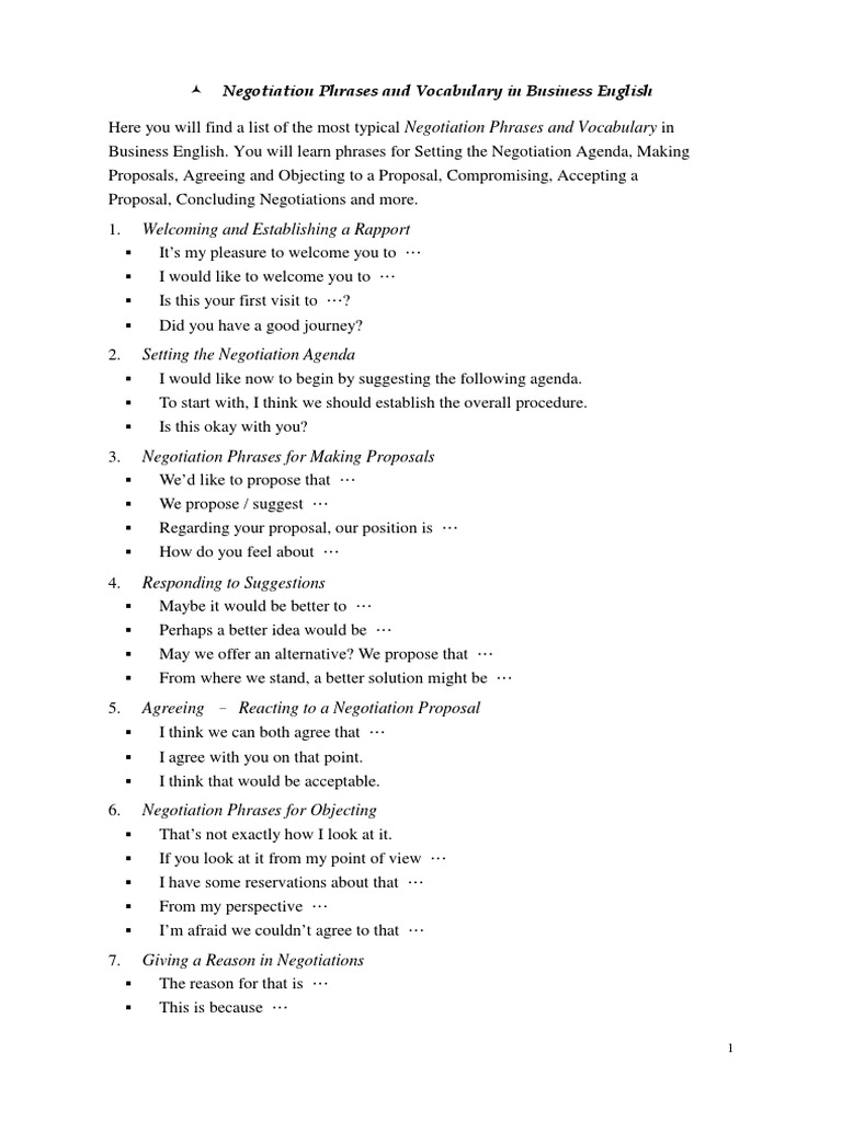 Business English Negotiation Phrases | PDF | Negotiation | Communication