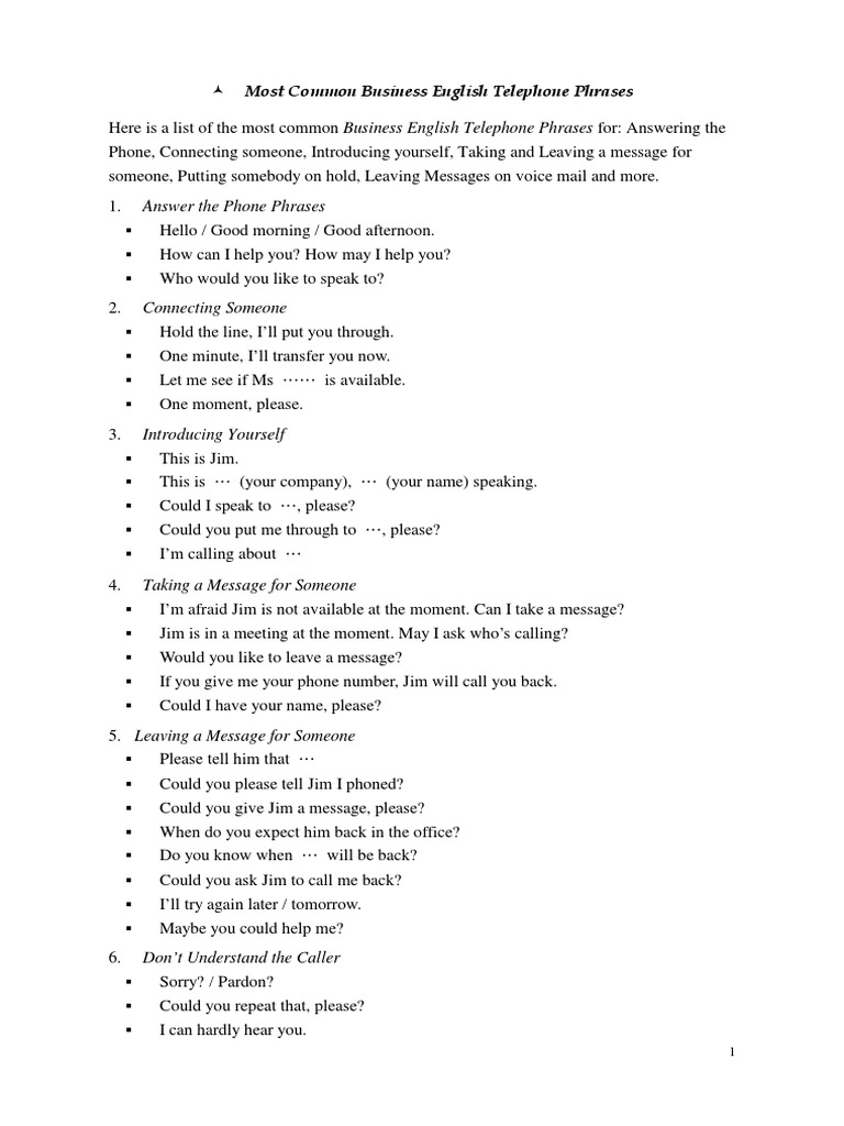 09-10 Most Common Business English Telephone Phrases PDF | PDF ...