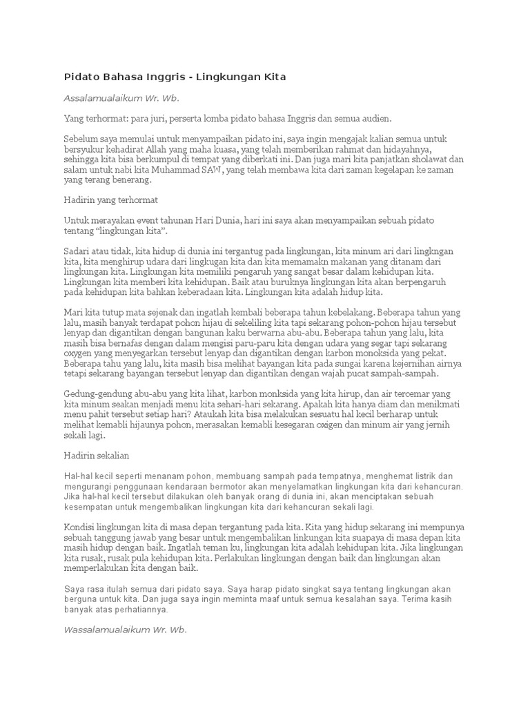 Pidato Bahasa Ingris