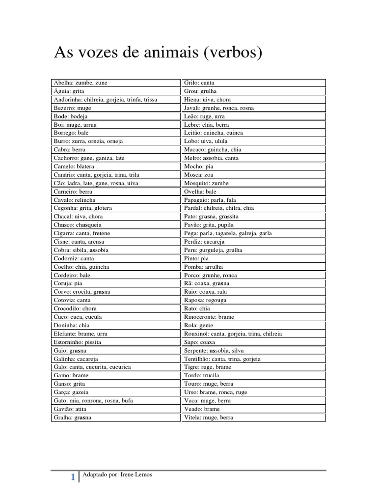 Vozes Animais Verbos | PDF | Pecuária | Domesticação, image size:768x1024