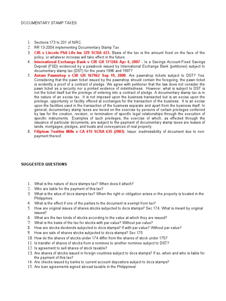 Documentary Stamp Tax | Stocks | Taxes