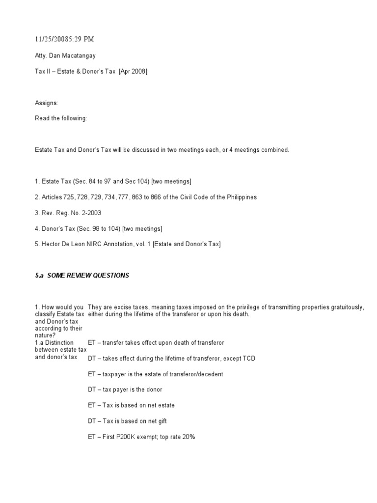 Estate & Donor's Tax Overview | PDF | Estate Tax In The United States ...