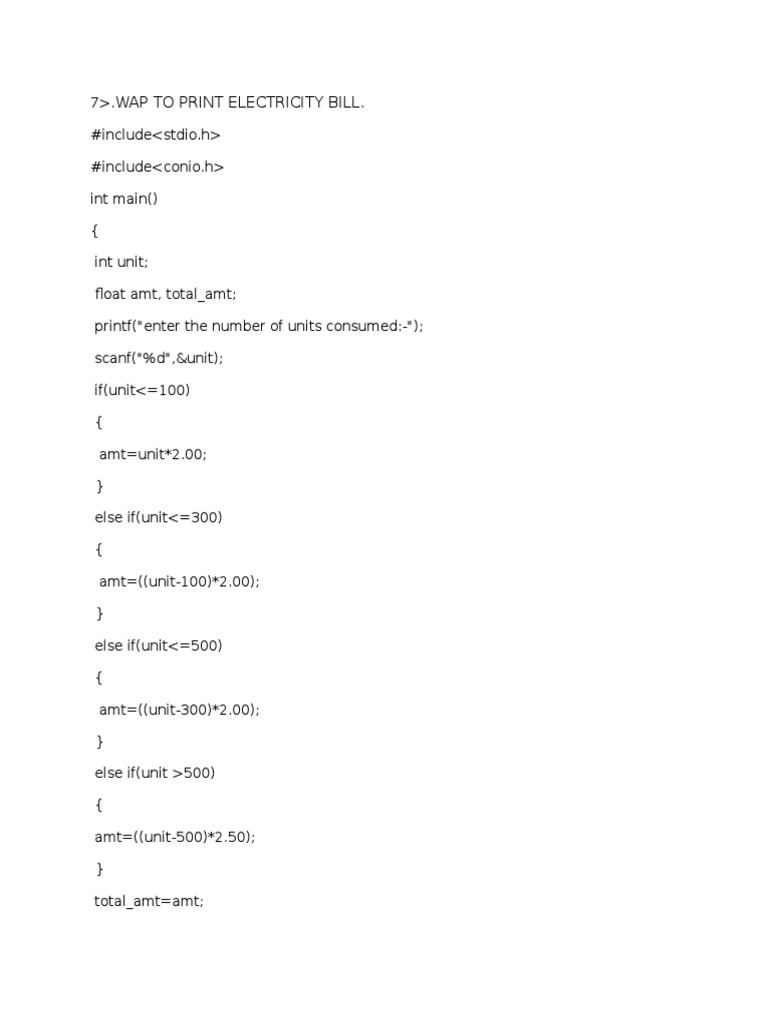 Wap To Print Electricity Bill | PDF