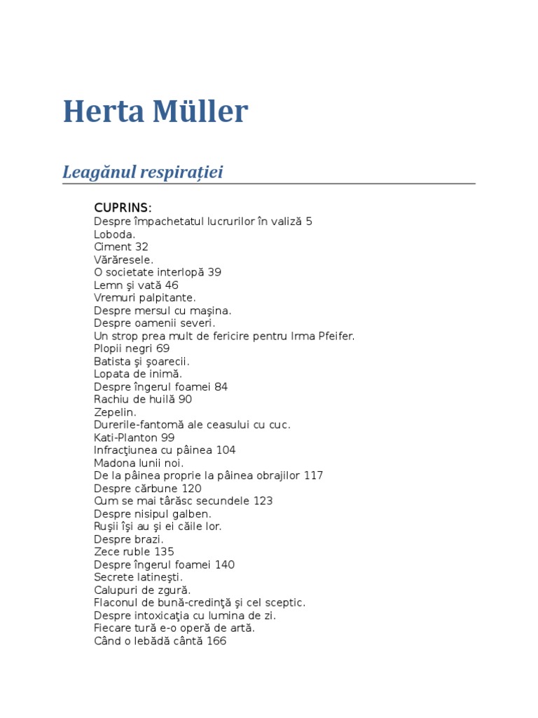 Herta Muller-Leaganul Respiratiei | PDF