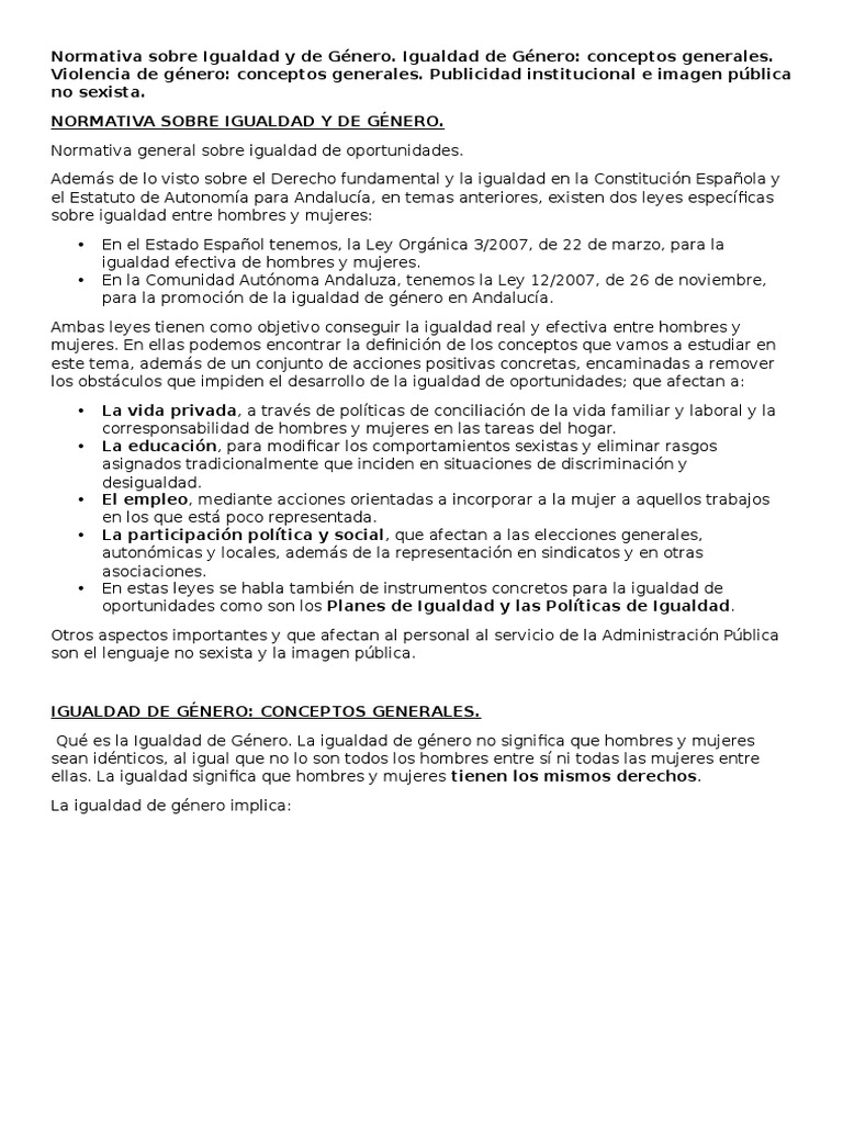 Normativa sobre Igualdad de Género en España | PDF | Política ...