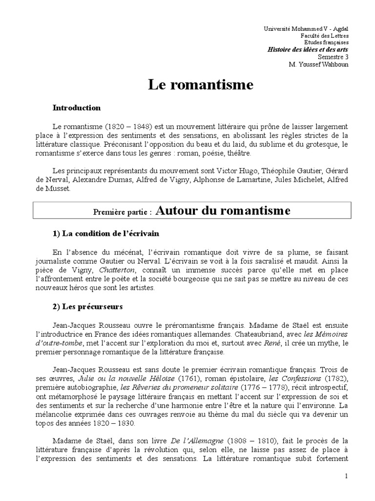 exemple d'introduction de dissertation sur le romantisme