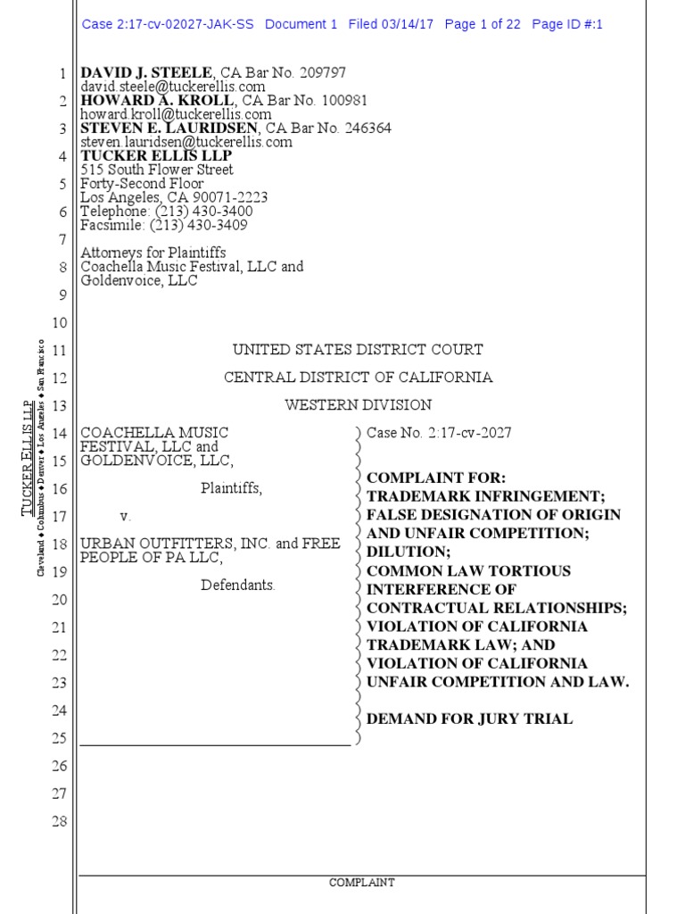 Coachella Music Festiva and GoldenVoice LLC V Urban Outfitters and Free