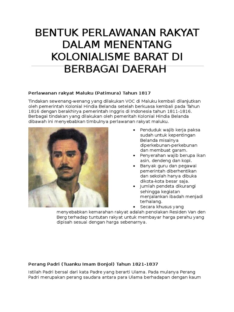 Bentuk Perlawanan Rakyat Dalam Menentang Kolonialisme Barat Di Berbagai Daerah