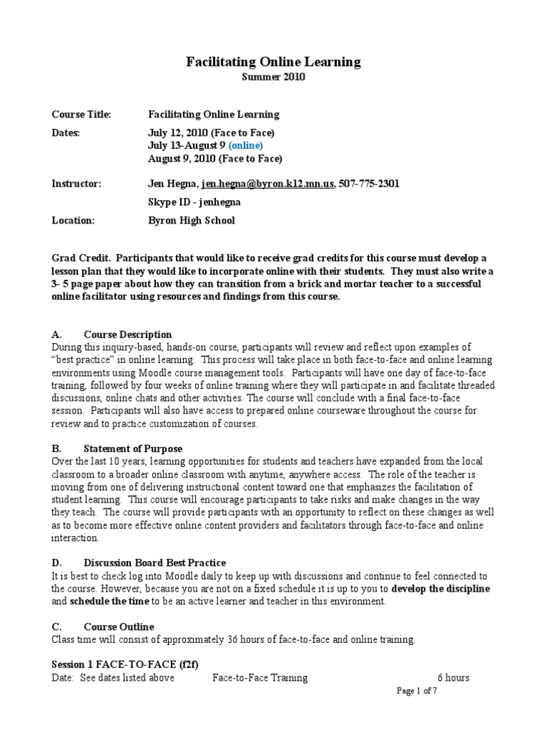 Facilitating Online Learning | PDF | Educational Technology | Lesson Plan