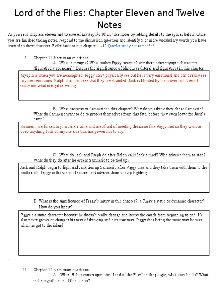 Lord of The Flies: Chapter Eleven and Twelve Notes: Quizlet Study 