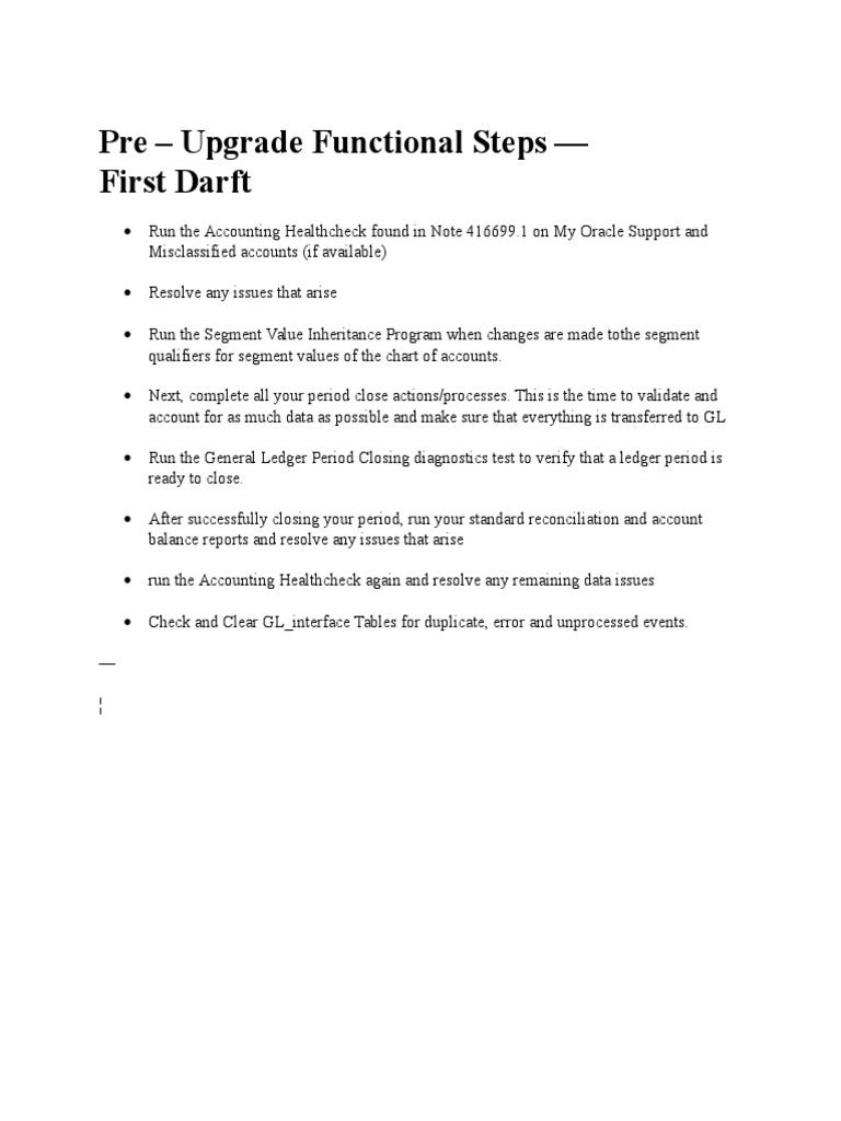Pre-Upgrade Accounting Healthcheck Steps | PDF