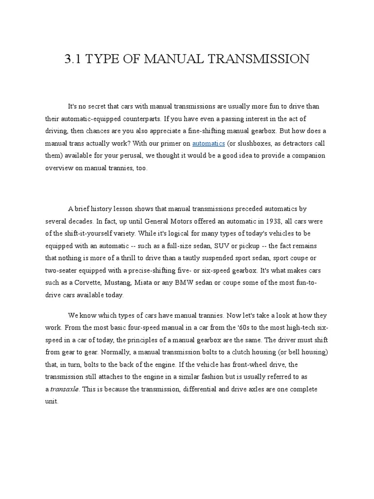 Manual Transmission Type | Manual Transmission | Transmission