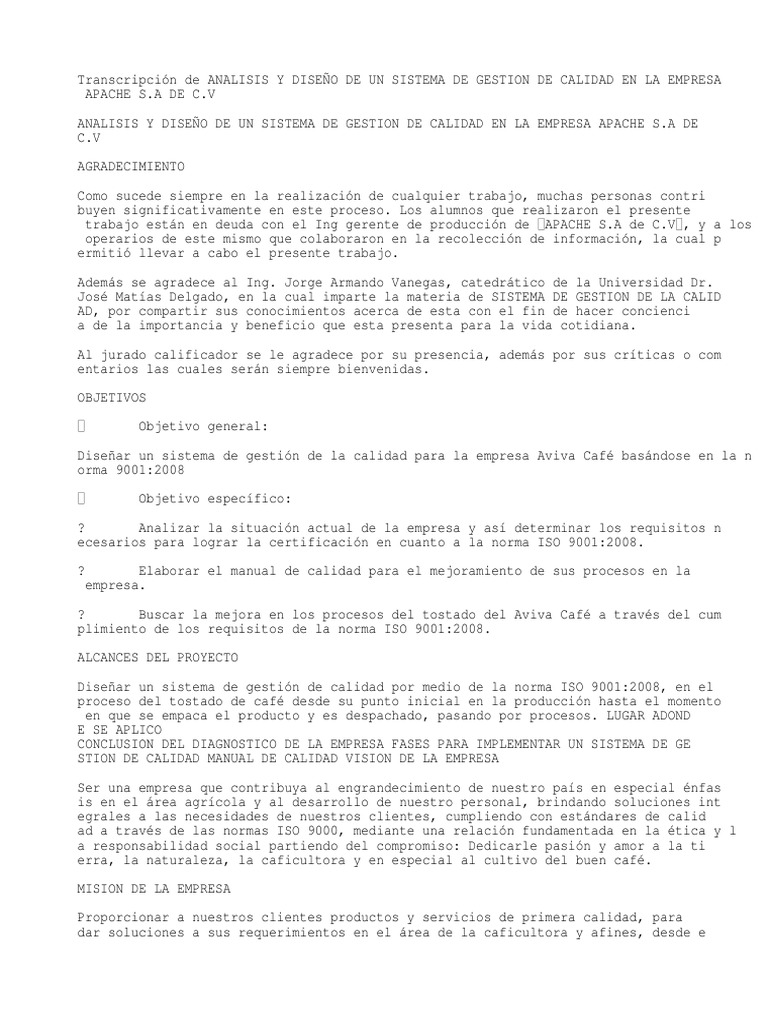 Sistema de Gestión de Calidad ISO 9001 | PDF