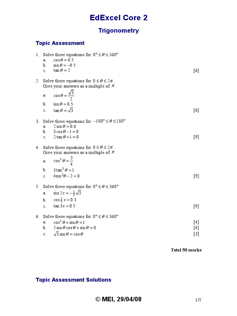 C2 Trigonometry + Solutions | PDF | Trigonometric Functions | Logical Truth