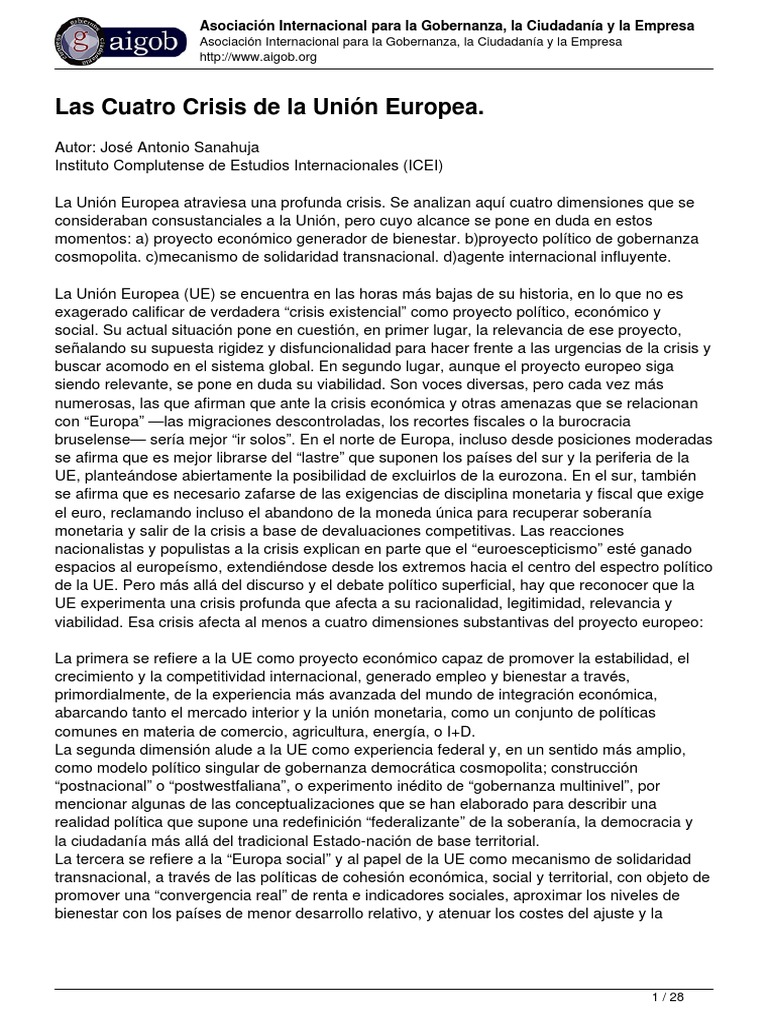 Crisis de la Unión Europea: Dimensiones y Desafíos | PDF | Crisis de la ...