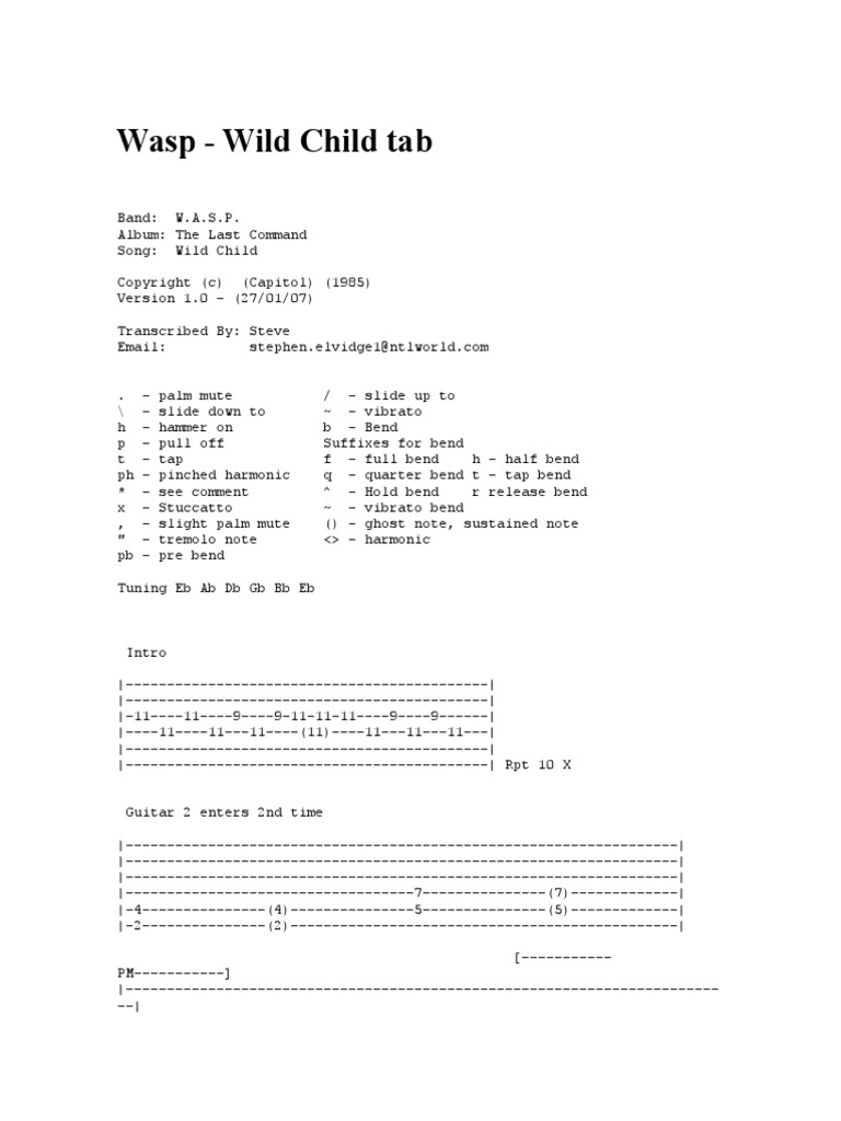 Wasp Wild Child Tab PDF
