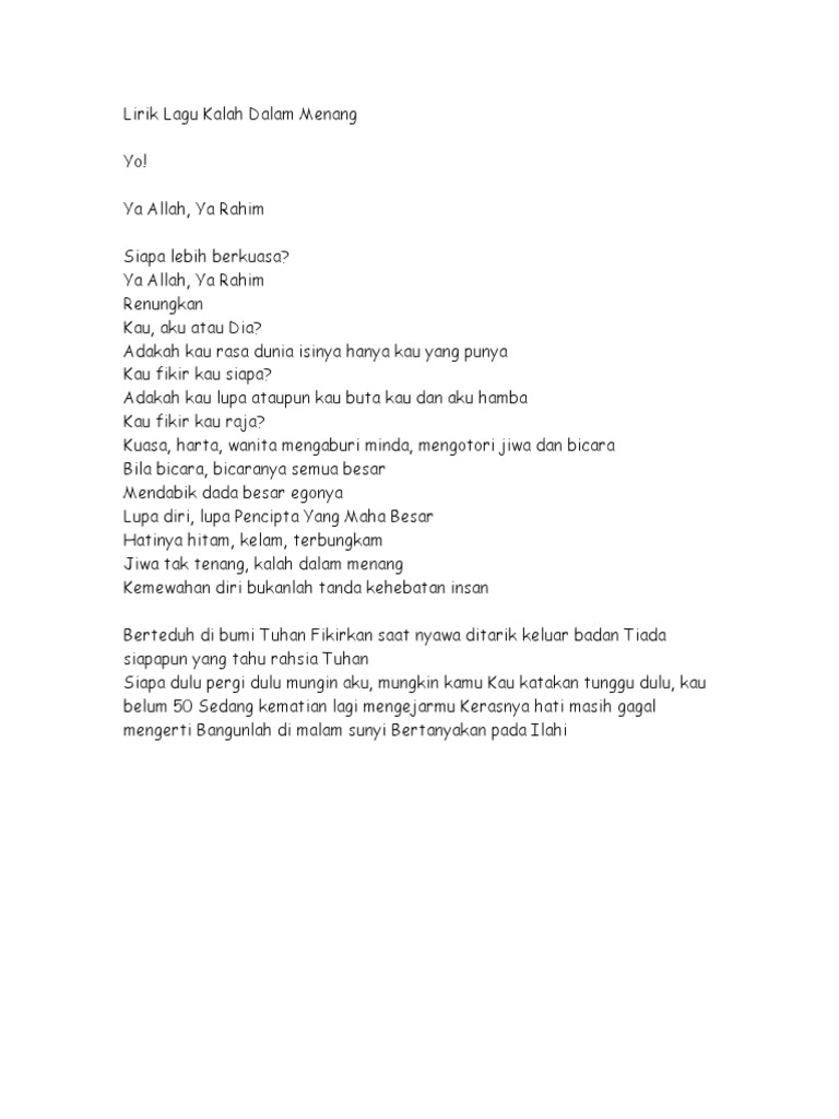 Lirik Lagu Kalah Dalam Menang Pdf