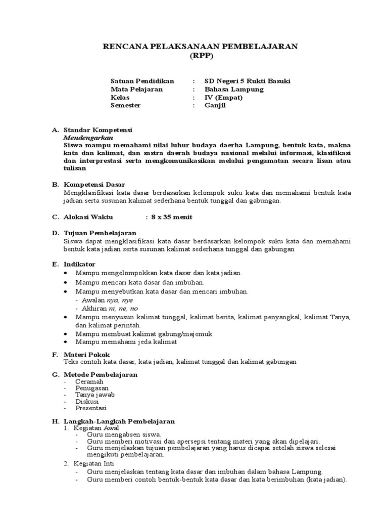 Rpp B Lampung Kelas Iv S 1
