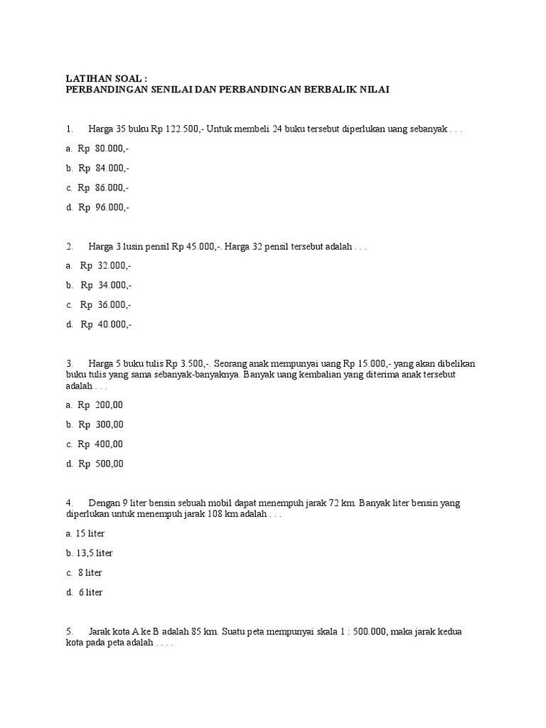 LATIHAN SOAL perbandingan senilai berbalik nilai.docx