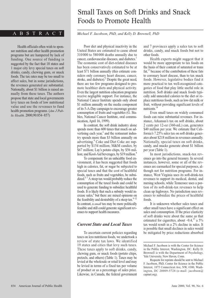 Small Taxes On Soft Drinks and Snack Foods To Promote Health PDF