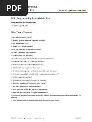 Faq Cpa Programming Essentials In C August 25 2016 Pdf Professional Certification Operating System