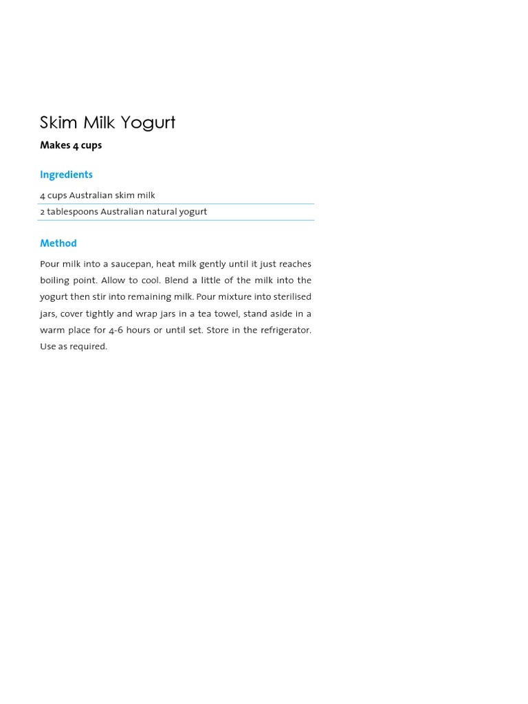 Make Skim Milk Yogurt at Home | PDF